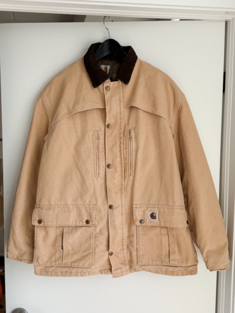 Vtg Carhartt Blanket Lined Western Yoke Duck Canvas Jacket Tan 24.25x30.5